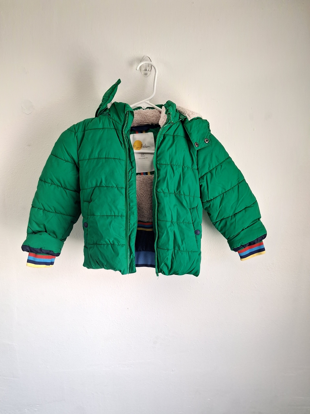 Mini Boden Green Dinosaur  Puffer Jacket Hooded